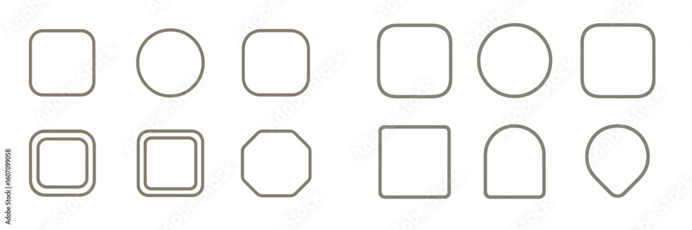 Aufkleber different geometric shapes displayed in two rows on a neutral background for educational purposes an