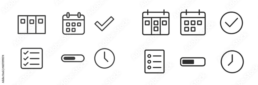 Poster vector icons for scheduling and planning activities displayed on a clean design background