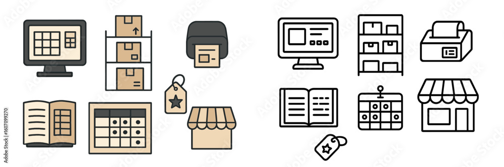 Poster visual representation of inventory management tools and storage solutions in a retail environment fo