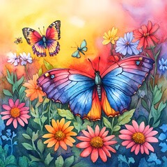 Obraz premium Vibrant Watercolor Butterfly Garden