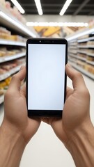 Mobile Phone in Supermarket Aisle