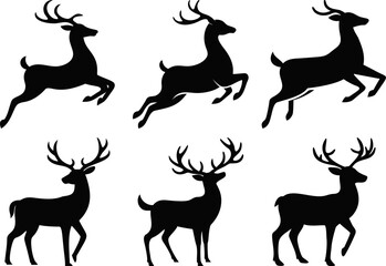 Jumping Deer Silhouette Collection – Black and White