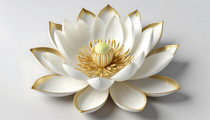 Elegant White Lotus Flower with Gold Edges on Light Gray Background
