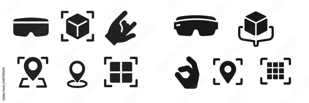 Poster symbols representing augmented reality tools for interaction and visualization in various applicatio