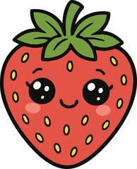 Obraz premium Cute strawberry fruit flat vector icon illustration for sticker, logo, book, t-shirt and more print or digital design