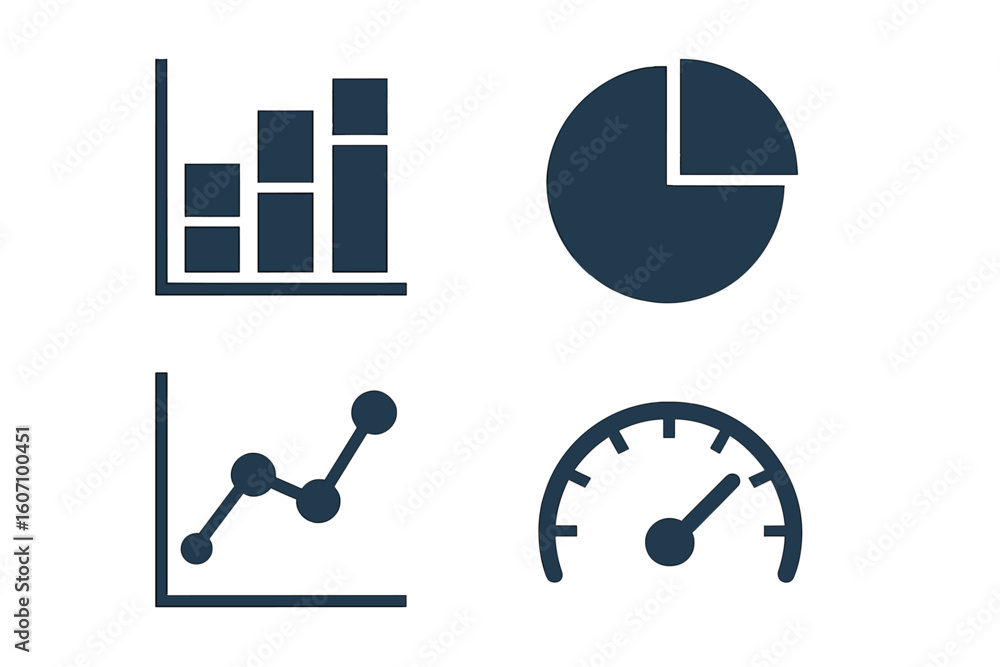 Poster visual representations of data trends and metrics showcasing graphs, charts, and gauges in a busines