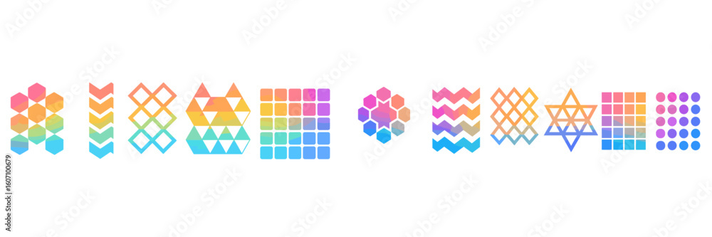 Poster colorful abstract geometric patterns in a harmonious gradient showcasing creativity and design trend
