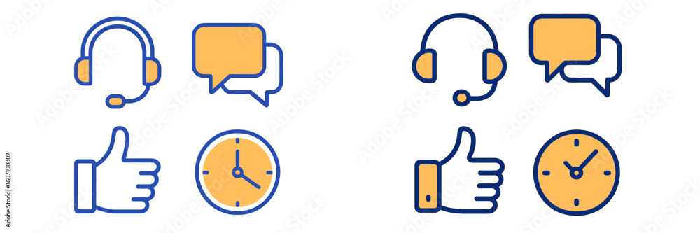 Poster support team icons representing customer service and communication flow in a modern workspace enviro