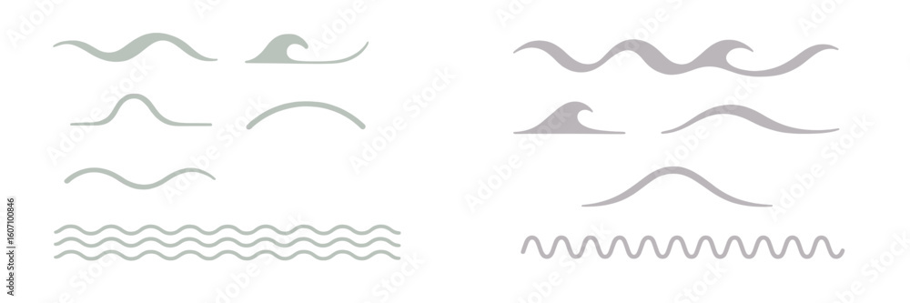 Poster various wave patterns in soft gray tones showcasing smooth and flowing designs for creative use