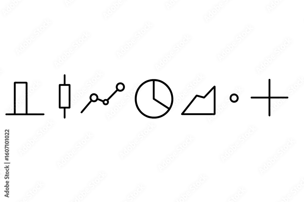 Aufkleber various financial and statistical symbols presented in a minimalist design, emphasizing data represe