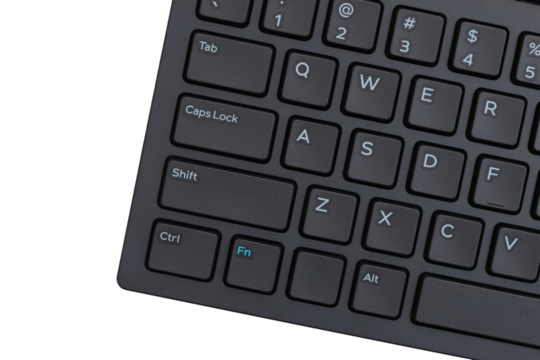 Close-up of black computer keyboard isolated on white