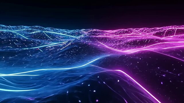 Abstract blue fractal lines create a glowing, energetic wave pattern with a sense of motion in a digital spaceAbstract blue fractal lines create a glowing, energetic wave pattern with a sense of motio