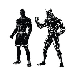 Vector a boxer stand with pose vector silhouette on white background