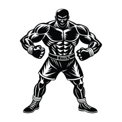 Vector a boxer stand with pose vector silhouette on white background