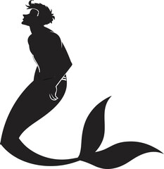 Graphic Profile of Male Merman – Dramatic Black Silhouette Fantasy Ocean Character