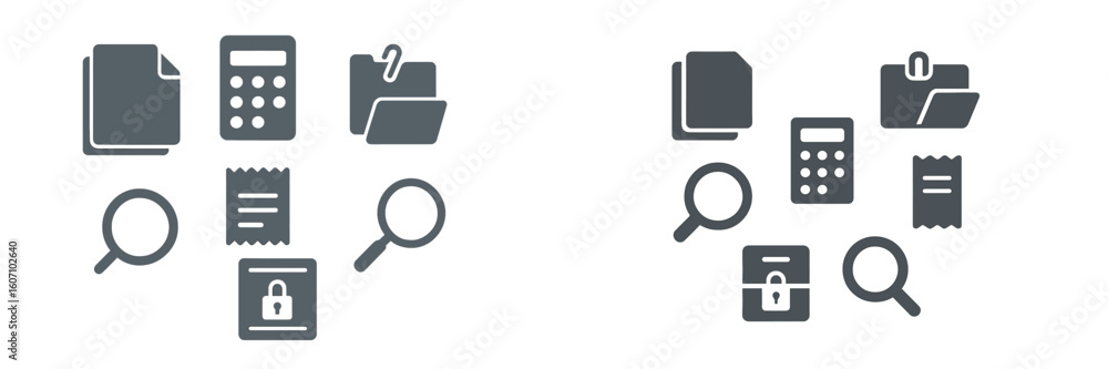 Poster icons representing various office tasks and document management for productivity in an organized wor