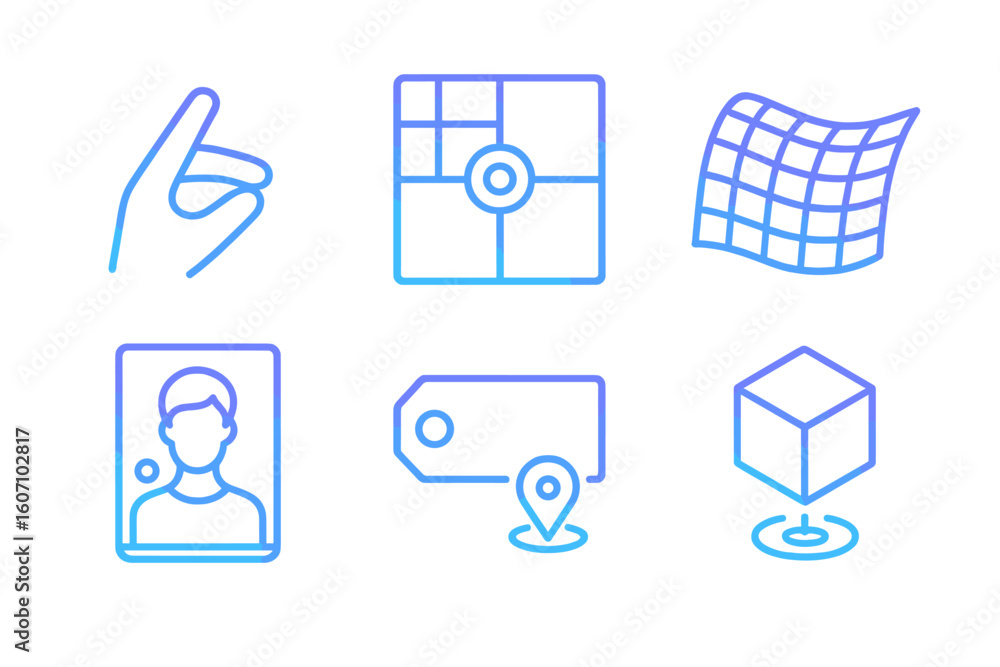 Poster visual representation of various icons depicting digital interaction and navigation tools with a mod