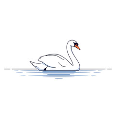 Naklejka premium A graceful white swan floats serenely on the water, depicted in a minimalist style.