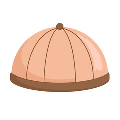 Simple peach-colored dome hat with brown band and top knob, cartoon style illustration.