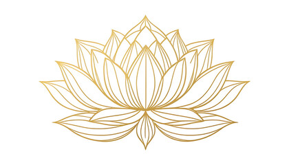 Elegant Gold Lotus Flower Line Art on White Background for Meditation and Spa Decor
