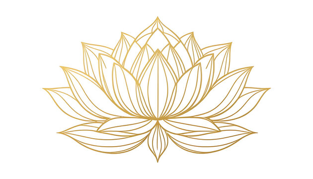 Elegant Gold Lotus Flower Line Art on White Background for Meditation and Spa Decor