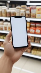 Mobile Phone in Supermarket Aisle