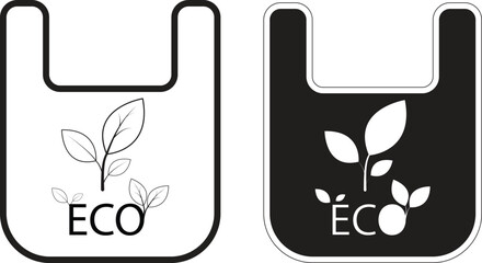Eco bag icon featuring leaf print and ECO text, sustainable tote bag vector for environmentally conscious shopping with transparent background