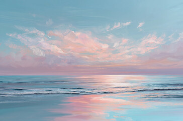 Fototapeta premium A serene seascape featuring pastel skies and calm water reflections