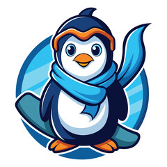 Cute Penguin Wearing Scarf and Hat in Winter Style Animation