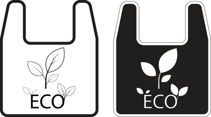 Minimal reusable tote icon with eco leaf and text, sustainable lifestyle shopping bag illustration with transparent background