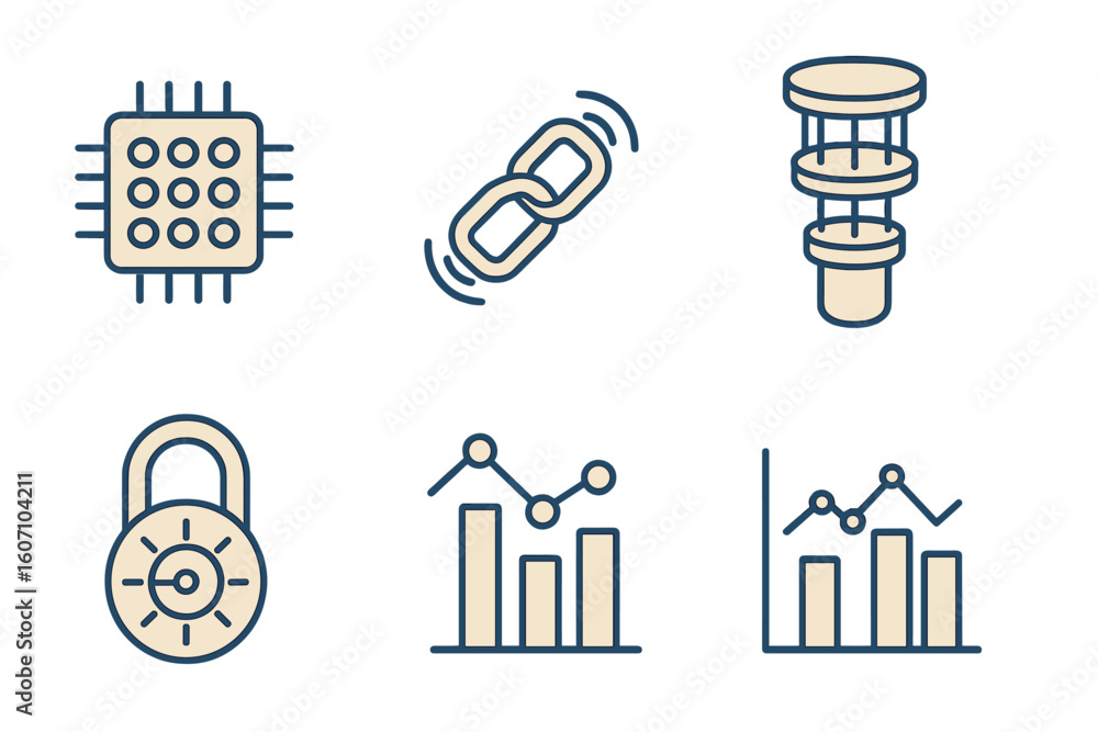 Poster visual representation of technology concepts including data security, analytics, and connectivity in