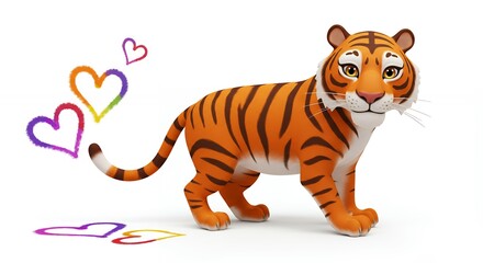 Tiger illustration with colorful hearts