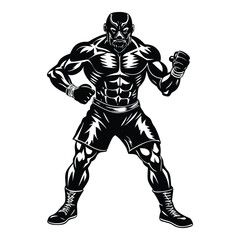 Vector a boxer stand with pose vector silhouette on white background