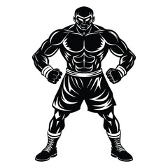 Vector a boxer stand with pose vector silhouette on white background