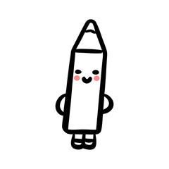Hand-drawn kawaii Pencil character in doodle style with cheerful face