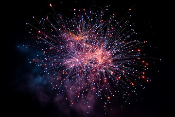 Stunning fireworks explode in vibrant colors against the night sky, creating a celebratory atmosphere.