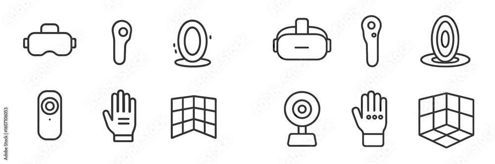 Poster modern virtual reality devices and accessories displayed in a minimalist style for tech enthusiasts 