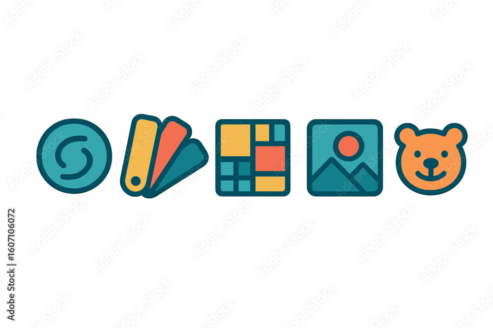 Poster creative toolkit for digital design featuring colorful icons for various applications and functional