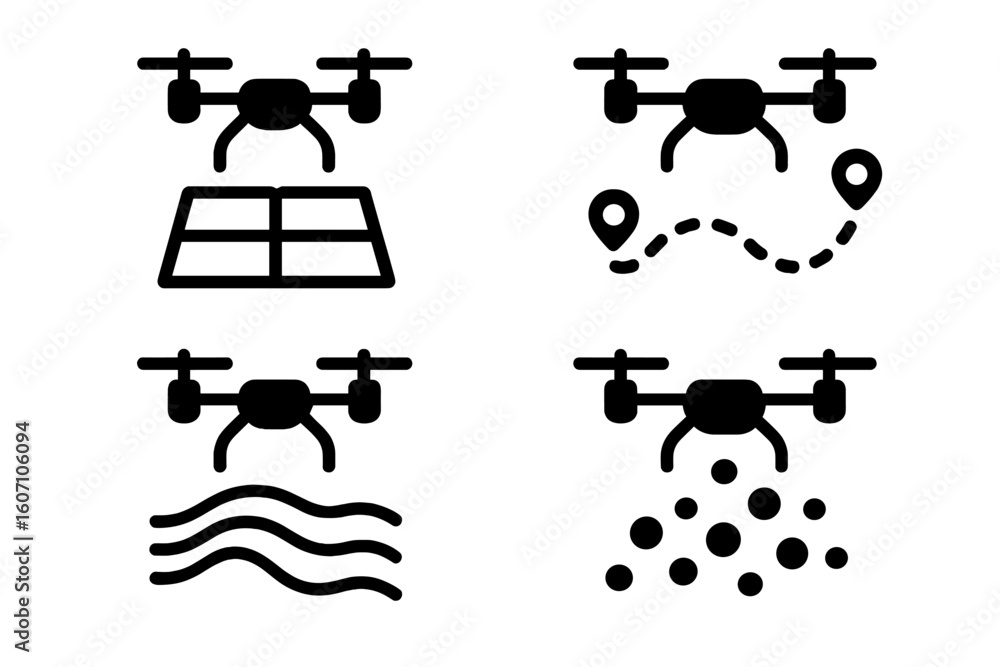 Aufkleber drones performing various tasks in agriculture and mapping locations with precision and efficiency