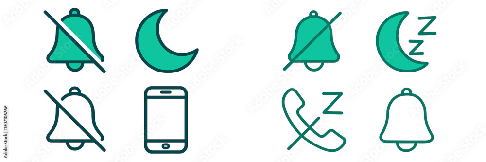 Poster silence mode and do not disturb symbols for mobile devices shown in a simple and user-friendly desig