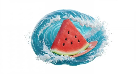Watermelon slice on a wave illustration