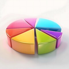 Obraz premium Isolated 3D icon of stacked colorful bars forming a pie chart, rotating slowly with soft ambient light, clean corporate style