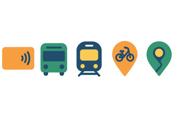Transportation symbols representing various modes of travel in urban settings shown on a digital platform