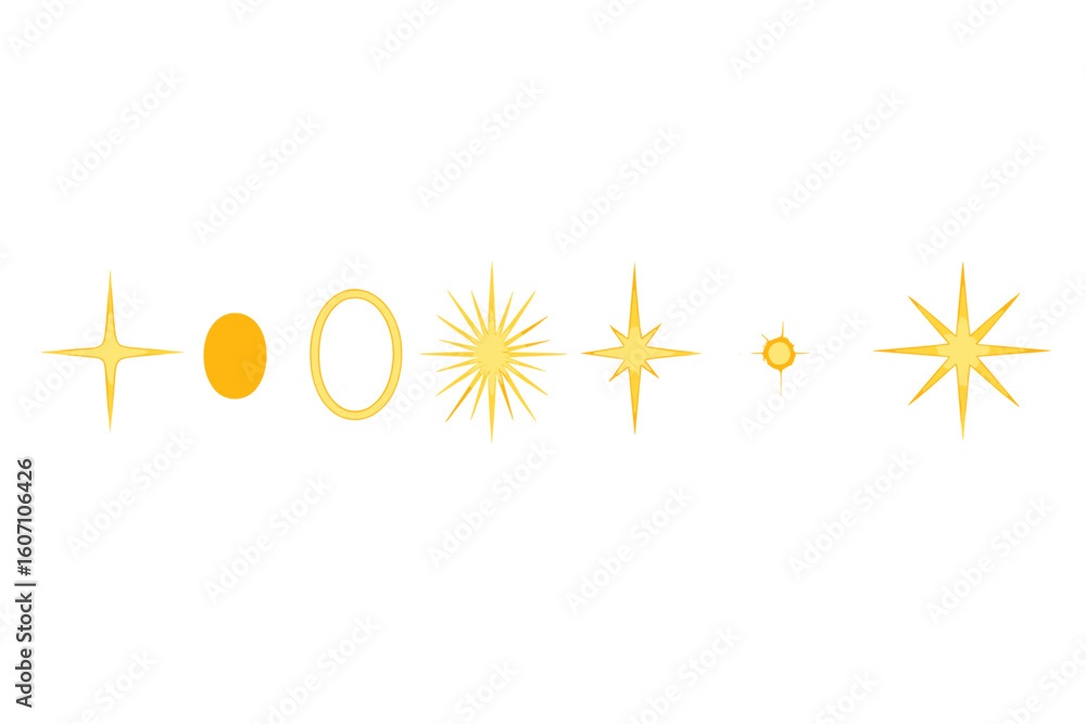 Poster bright yellow celestial symbols arranged in sequence on a clean background