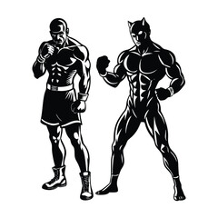 Vector a boxer stand with pose vector silhouette on white background