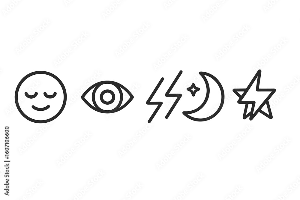 Poster expressive icons representing emotions and nature with a minimalistic design