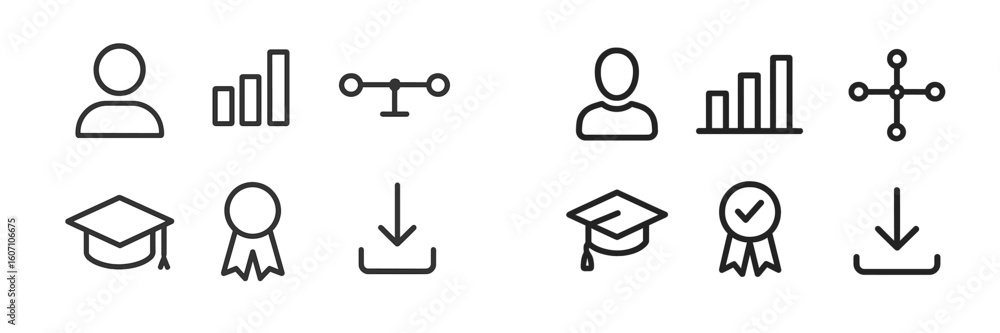 Poster symbols representing education, analytics, and progress displayed on a minimalistic background