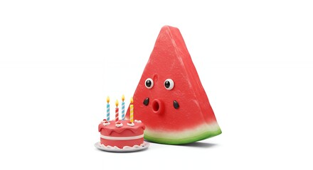 Watermelon slice with birthday cake