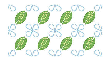 Delicate Lily of the Valley Pattern with Blue Floral Accents for Textile, Wallpaper, or Elegant Background Design, Spring Floral Illustration
