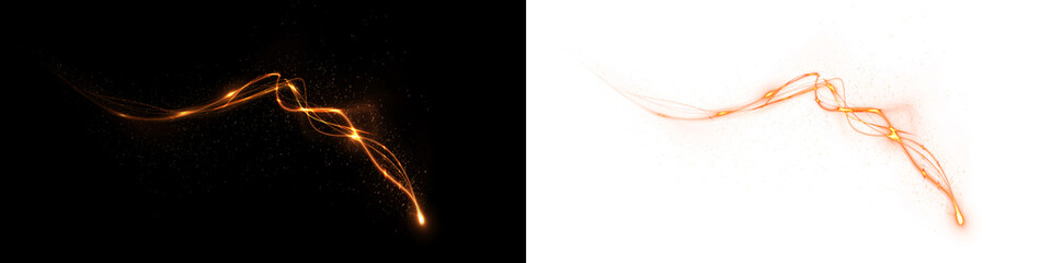 Festive, curve, beam, golden, sparkle — glowing PNG elements with bright light and glitter. Luxury sparkle PNG Overlay on transparent background for fantasy flash effects.